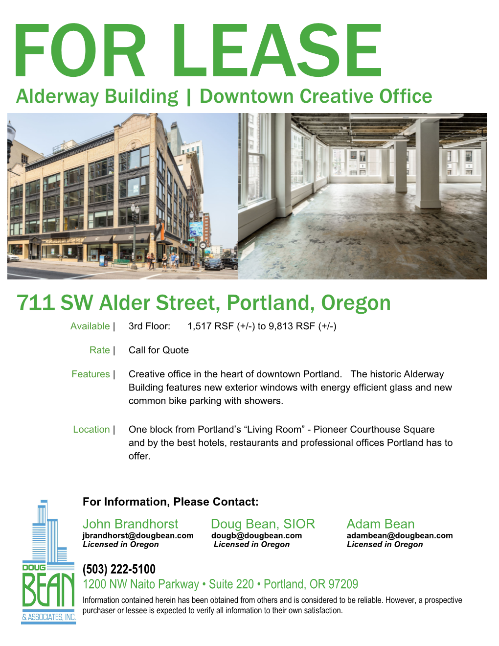 711 SW Alder Street, Portland, Oregon Available | 3Rd Floor: 1,517 RSF (+/-) to 9,813 RSF (+/-)