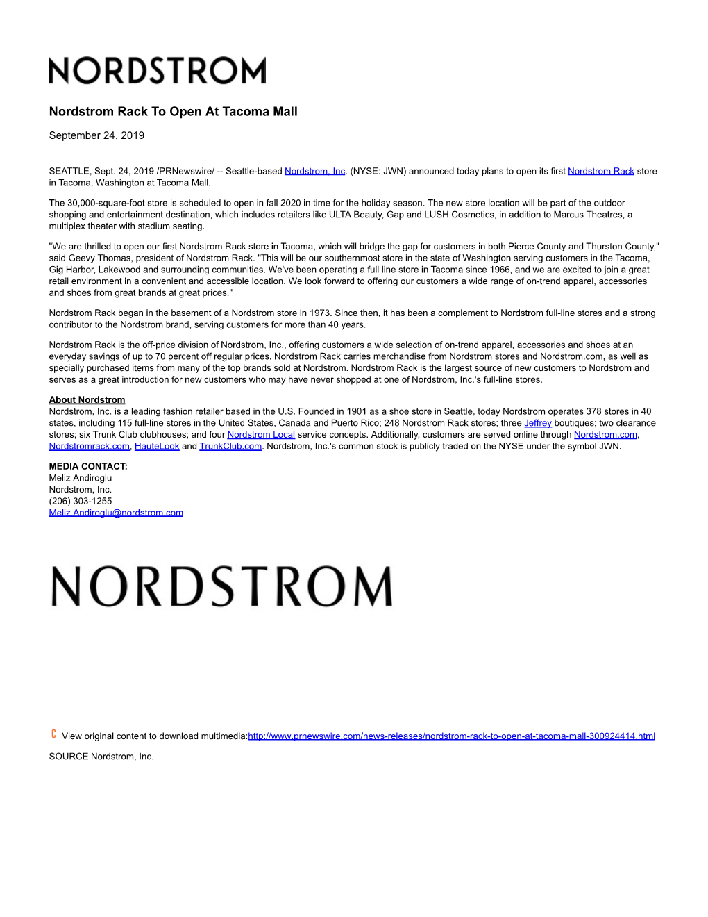 Nordstrom Rack to Open at Tacoma Mall