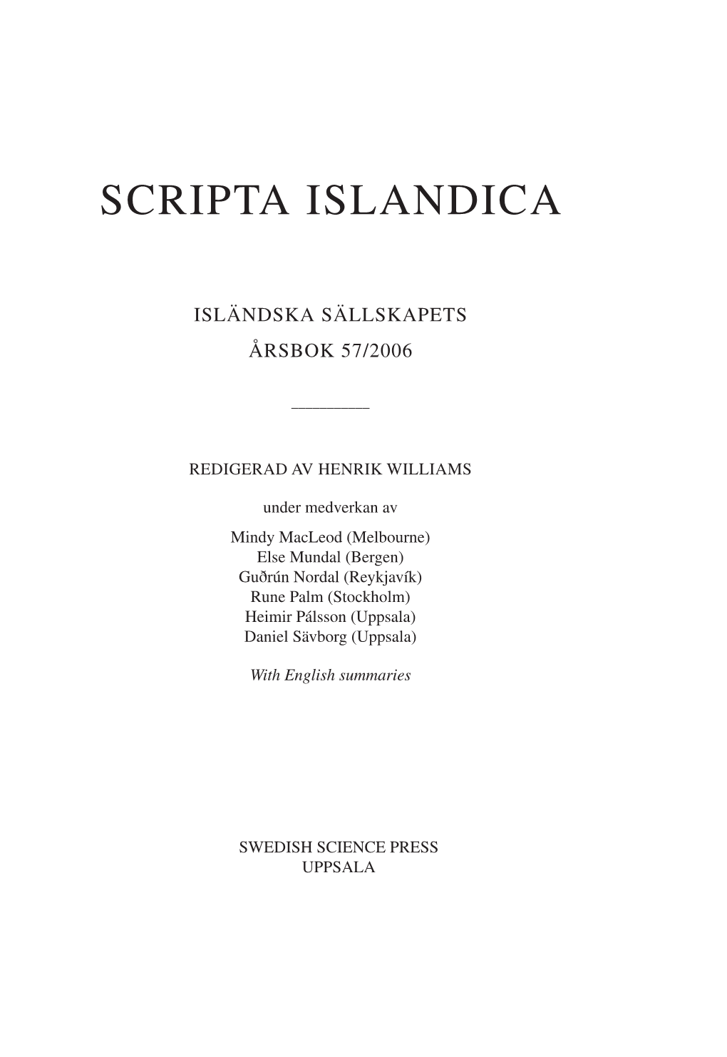 Scripta Islandica 57 (2006)