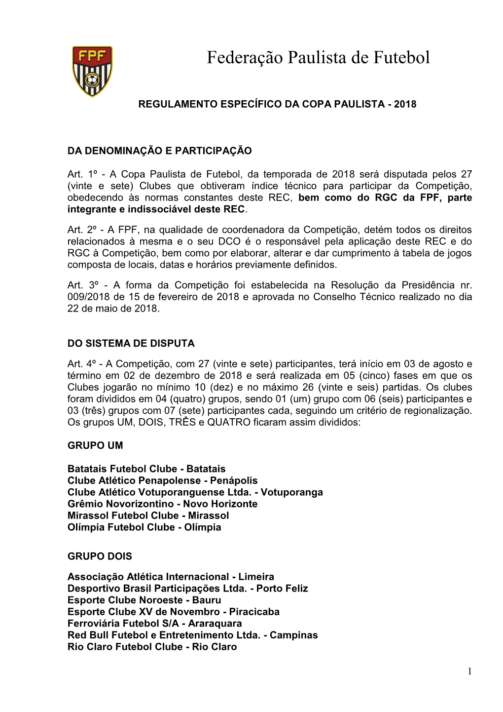 Regulamento Do Campeonato Paulista De Futebol