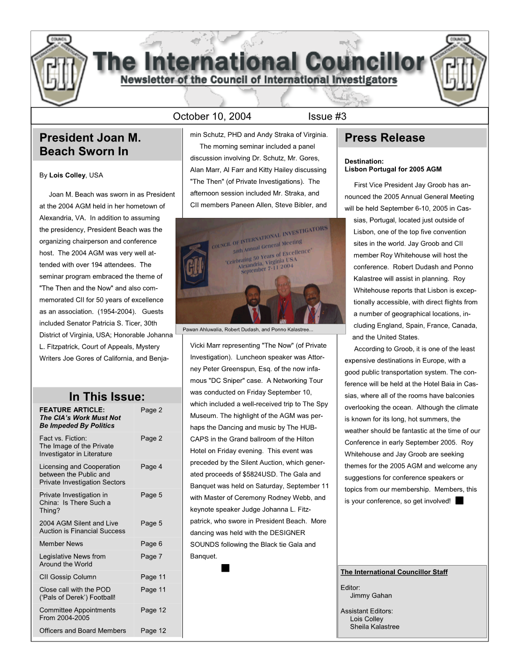 President Joan M. Beach Sworn in Press Release in This Issue