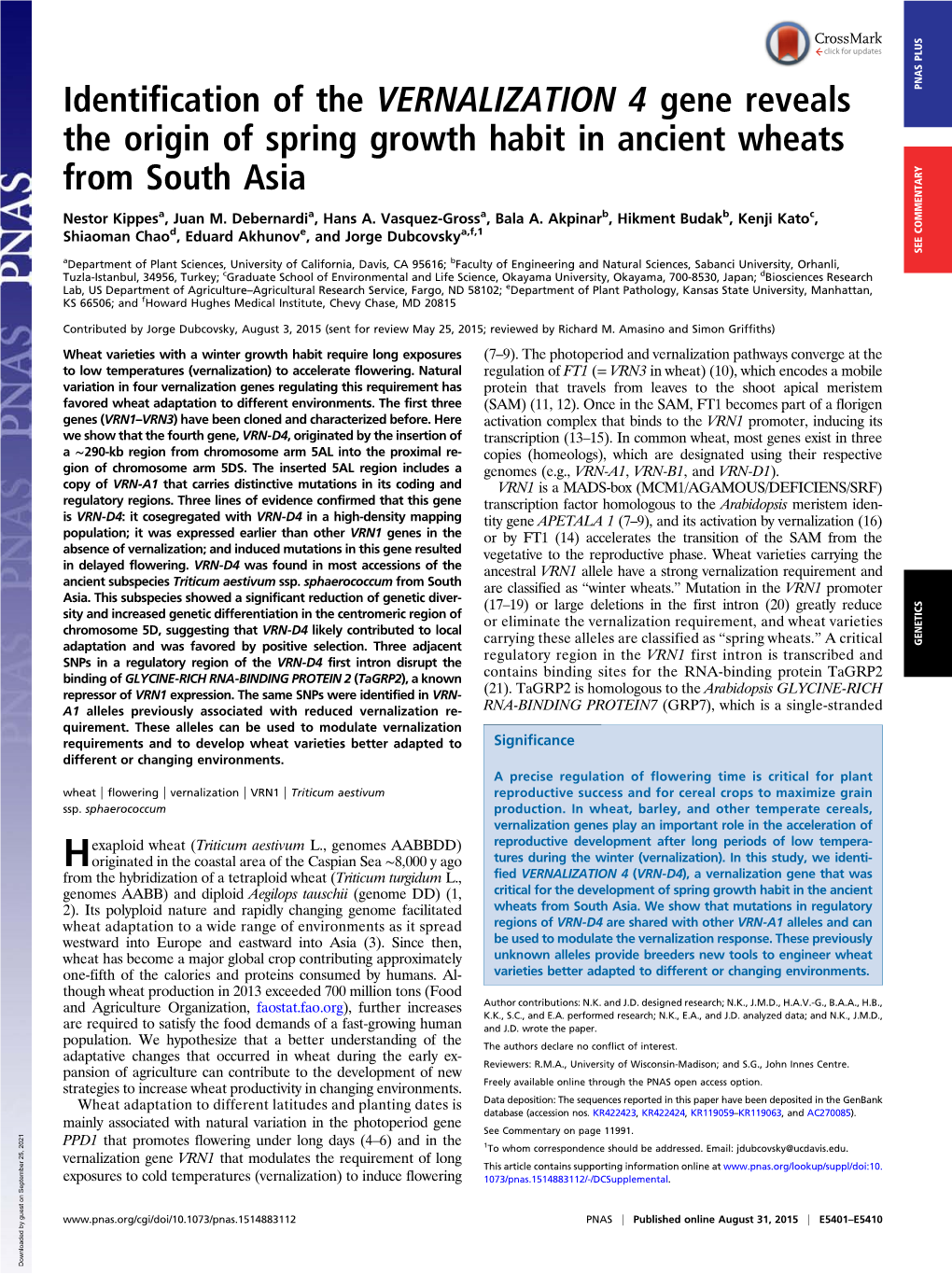 Identification of the VERNALIZATION 4 Gene Reveals the Origin of Spring