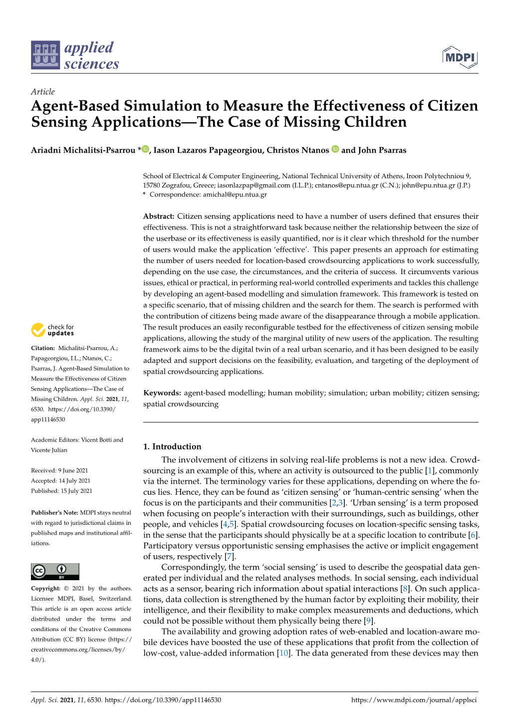 Agent-Based Simulation to Measure the Effectiveness of Citizen Sensing Applications—The Case of Missing Children
