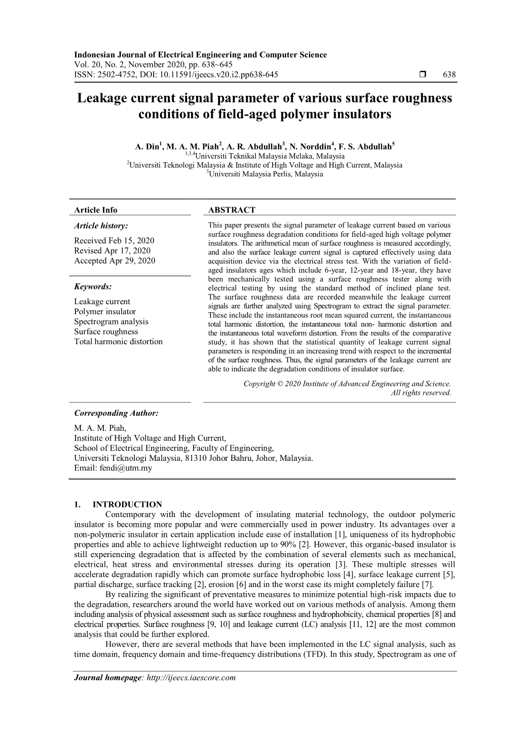 Leakage Current Signal Parameter of Various Surface Roughness Conditions of Field-Aged Polymer Insulators