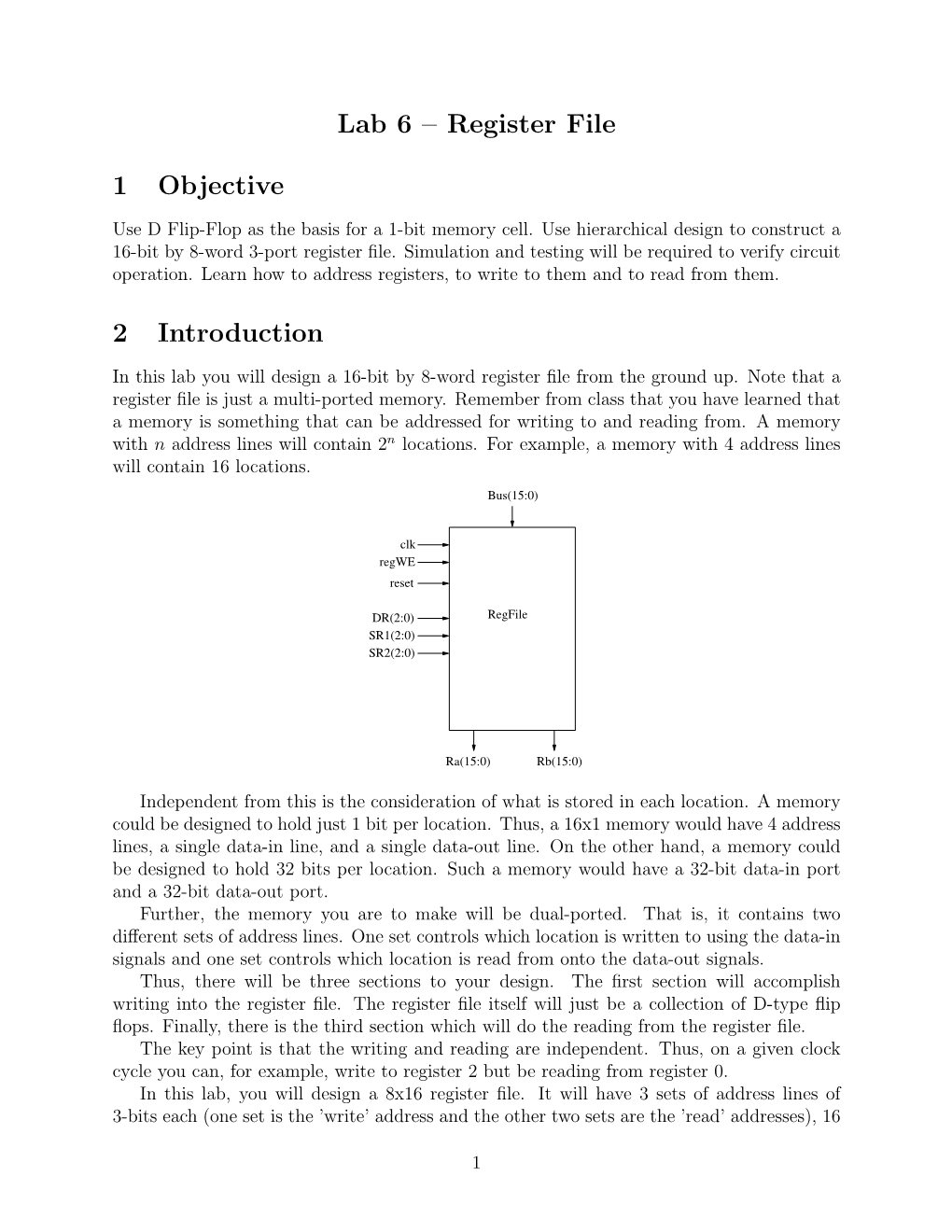 Lab 6 – Register File 1 Objective 2 Introduction