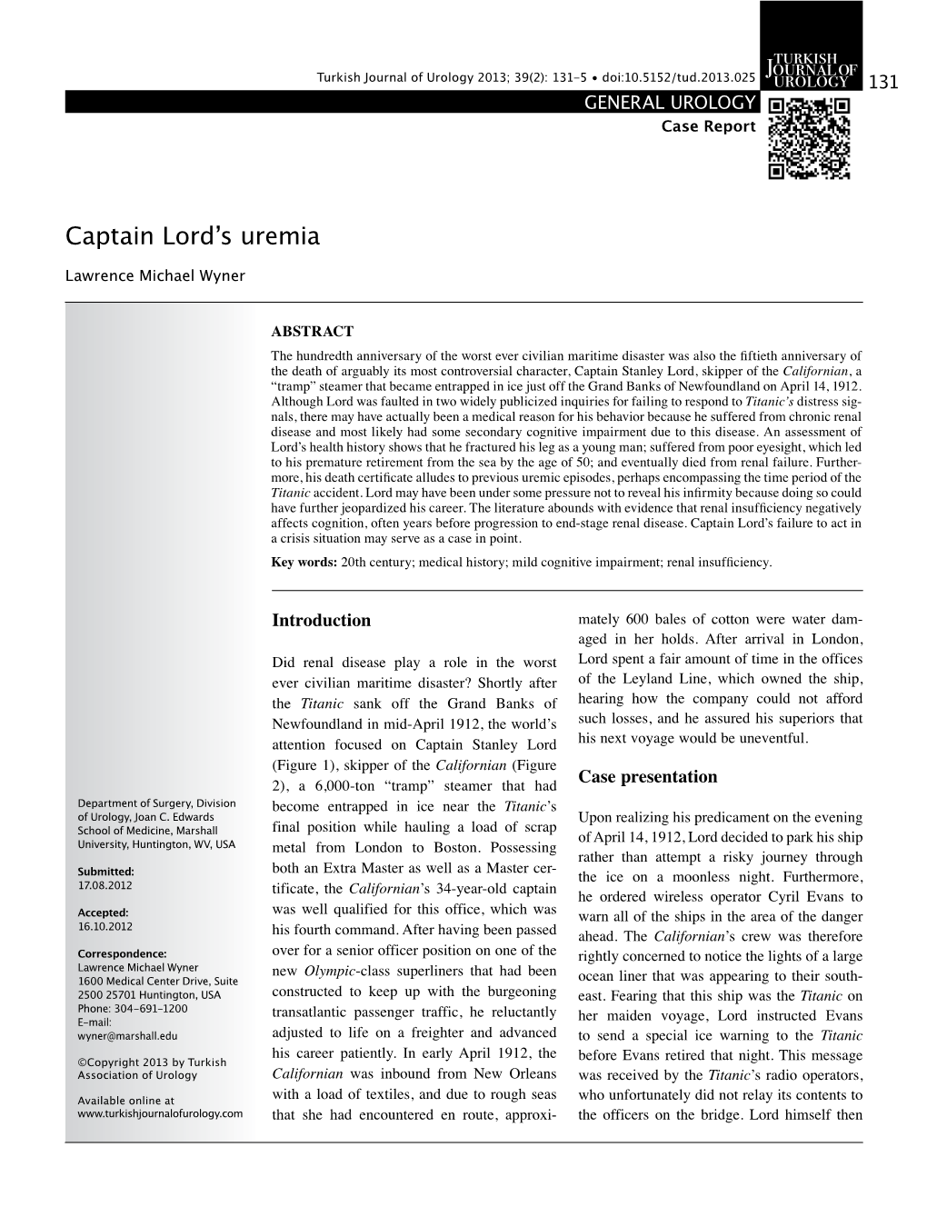 Captain Lord's Uremia
