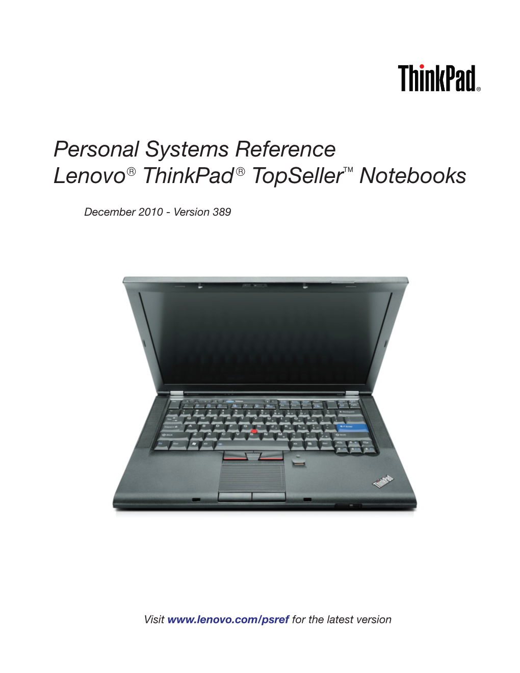 Personal Systems Reference Lenovo Thinkpad Topseller Notebooks