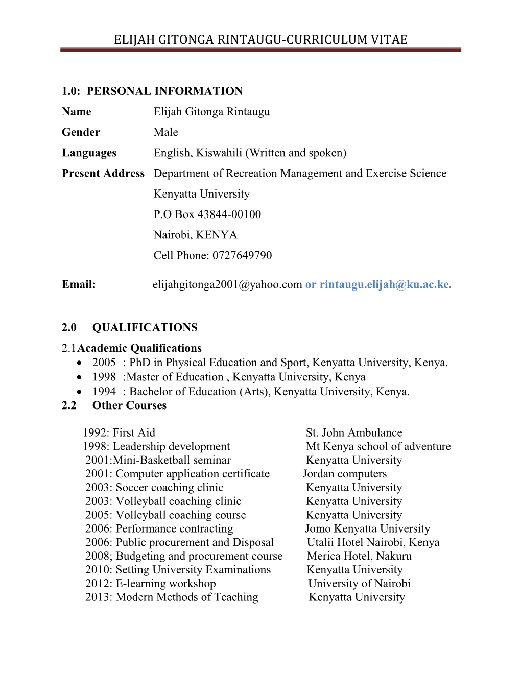 Elijah Gitonga Rintaugu-Curriculum Vitae