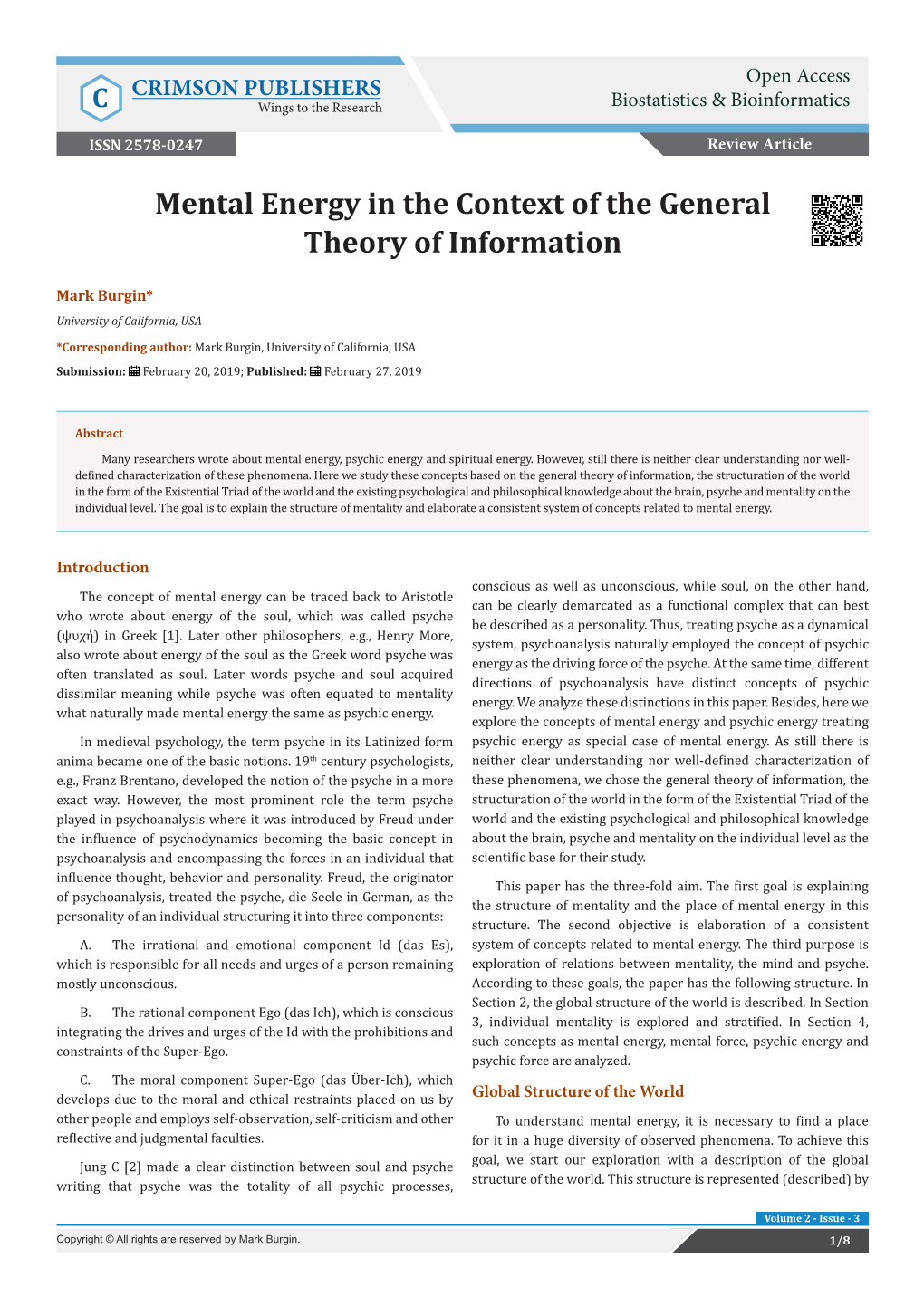 Mental Energy in the Context of the General Theory of Information