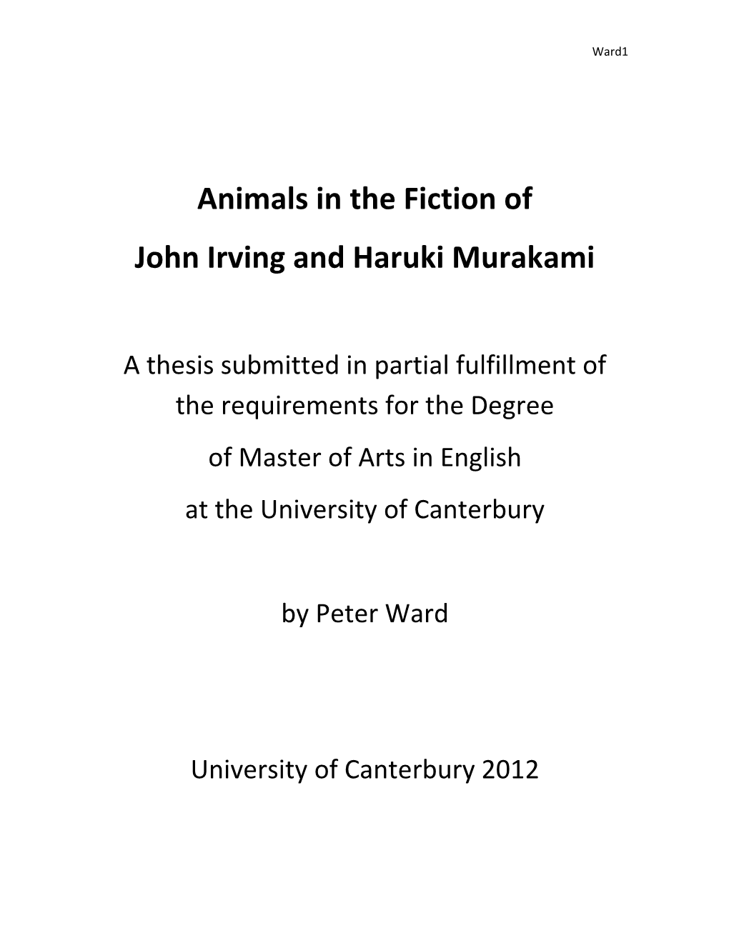 Animals in the Fiction of John Irving and Haruki Murakami