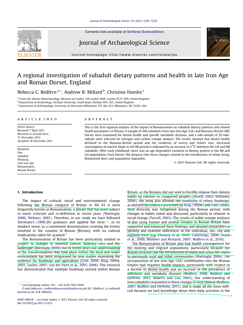 A Regional Investigation of Subadult Dietary Patterns and Health in Late Iron Age and Roman Dorset, England