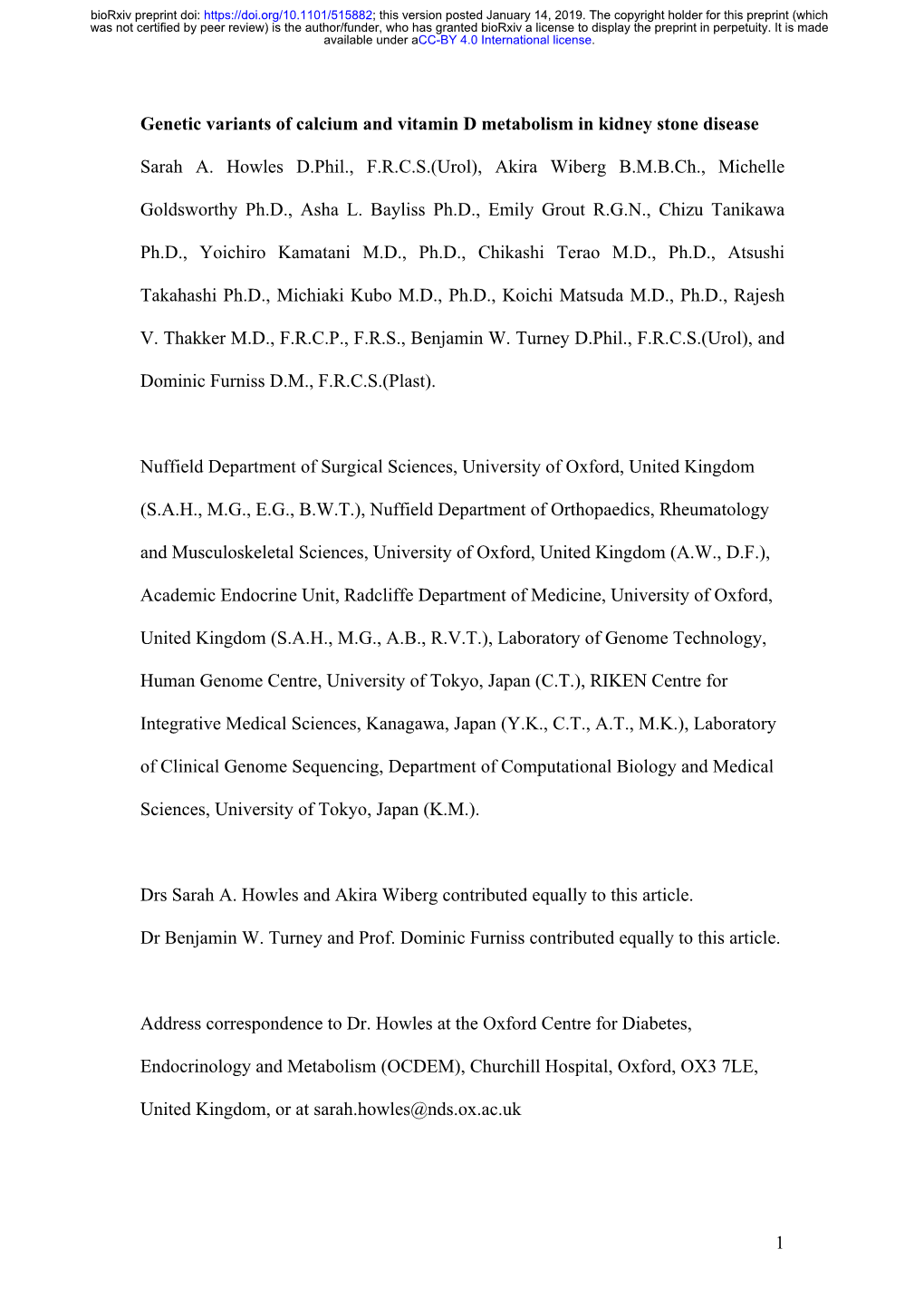 Genetic Variants of Calcium and Vitamin D Metabolism in Kidney Stone Disease