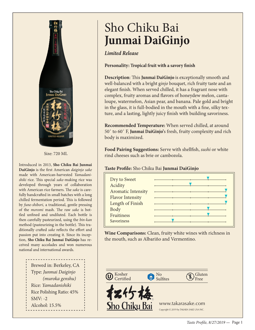 Sho Chiku Bai Junmai Daiginjo Limited Release