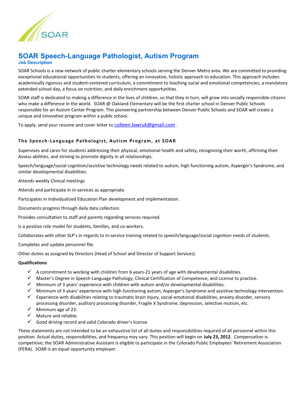 SOAR Speech-Language Pathologist, Autism Program