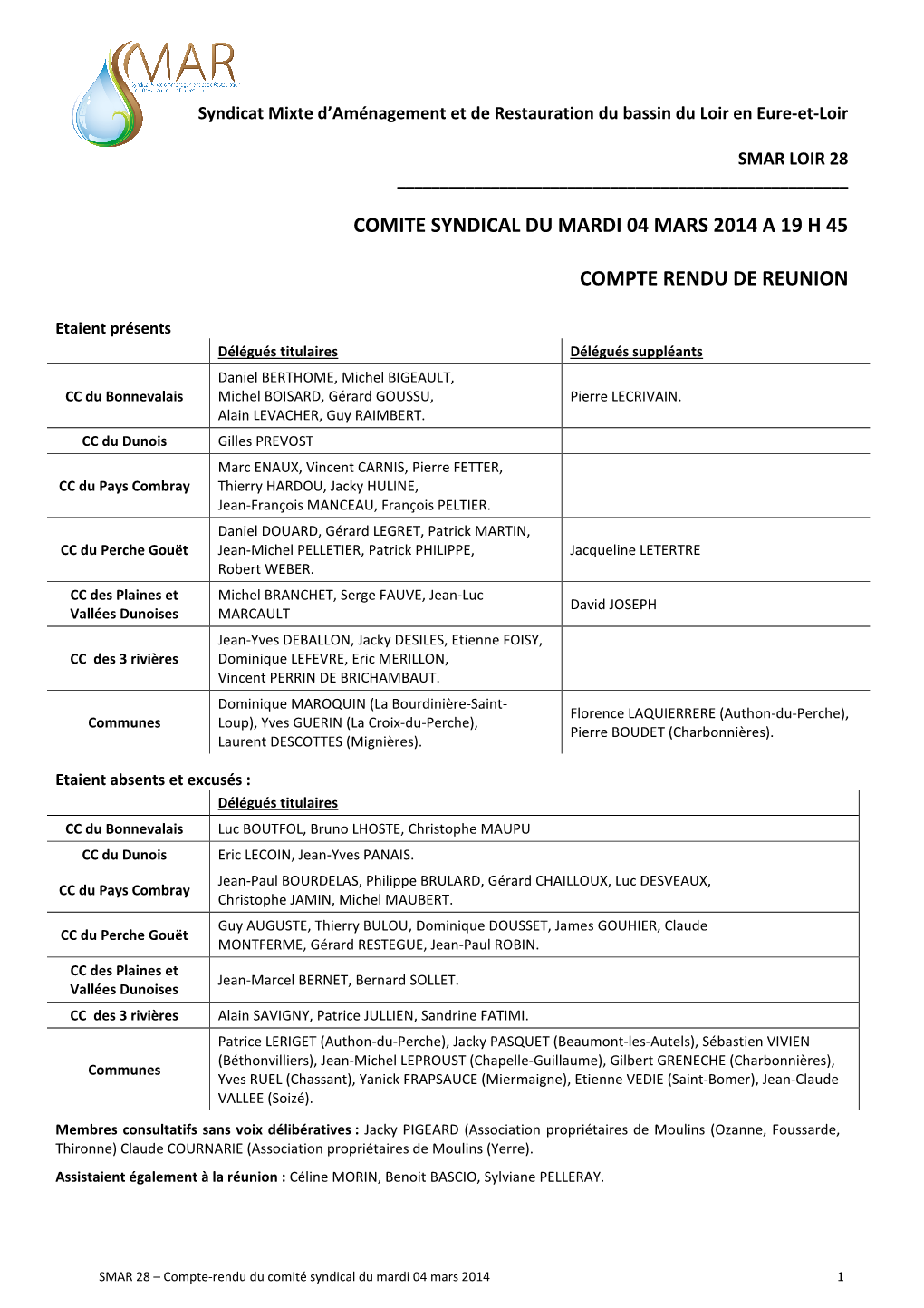 Compte-Rendu Du Comité Syndical Du 14 Mars 2014