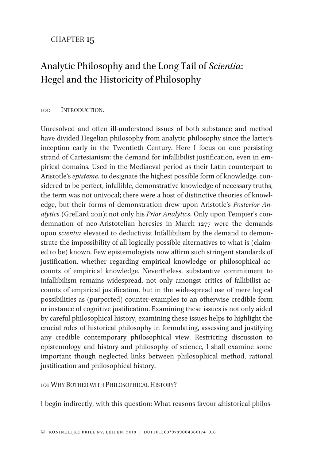 Analytic Philosophy and the Long Tail of Scientia: Hegel and the Historicity of Philosophy