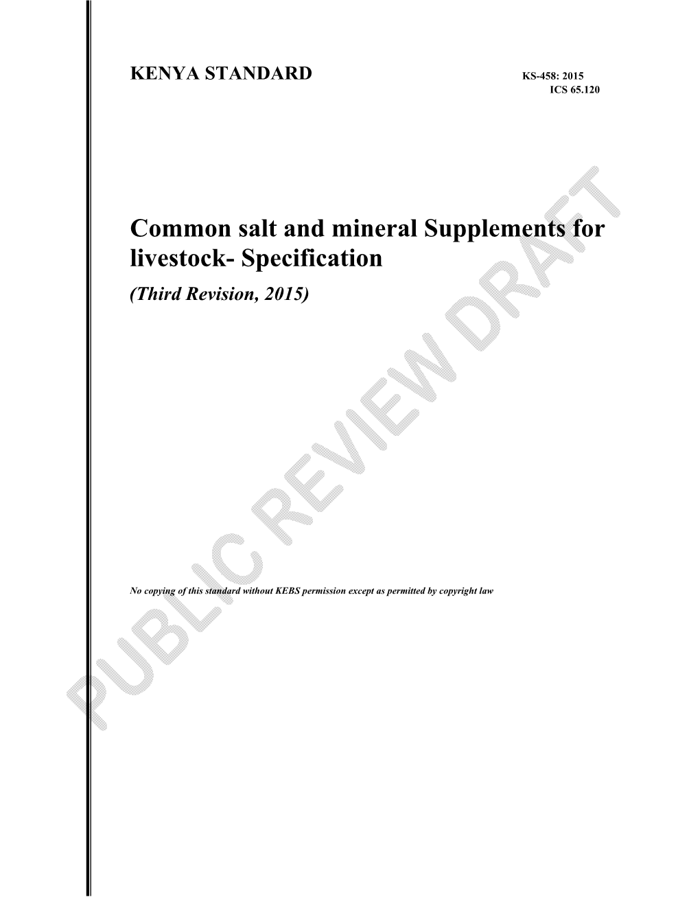 Common Salt and Mineral Supplements for Livestock- Specification