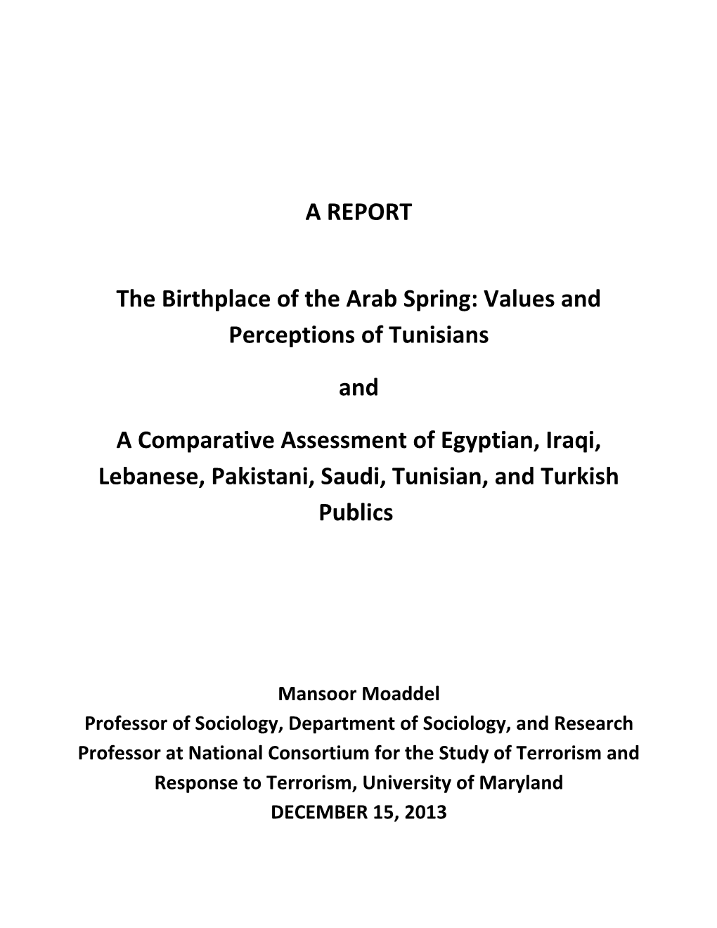 The Birthplace of the Arab Spring: Values and Perceptions of Tunisians