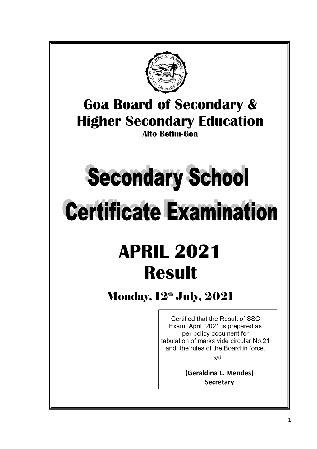 APRIL 2021 Result