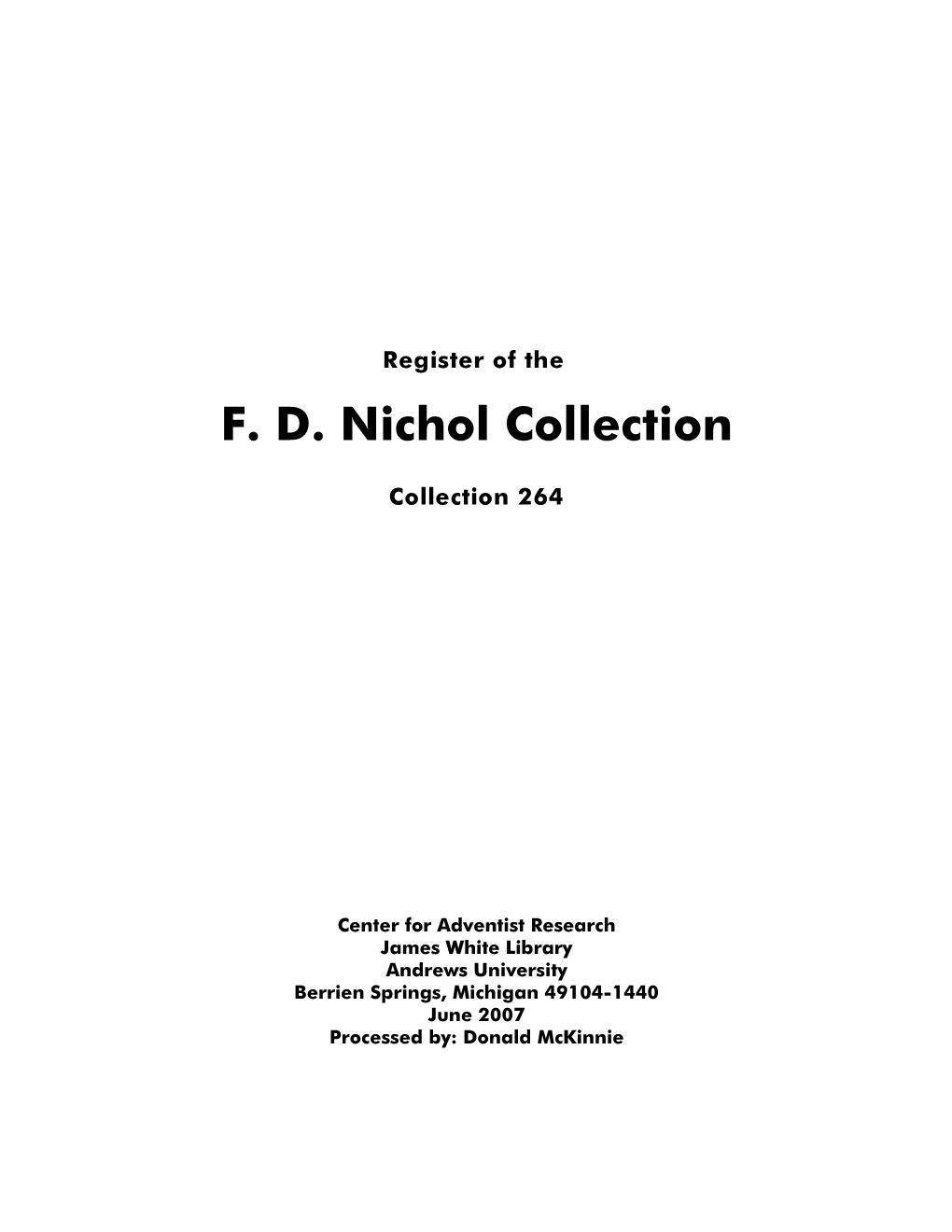 F. D. Nichol Collection