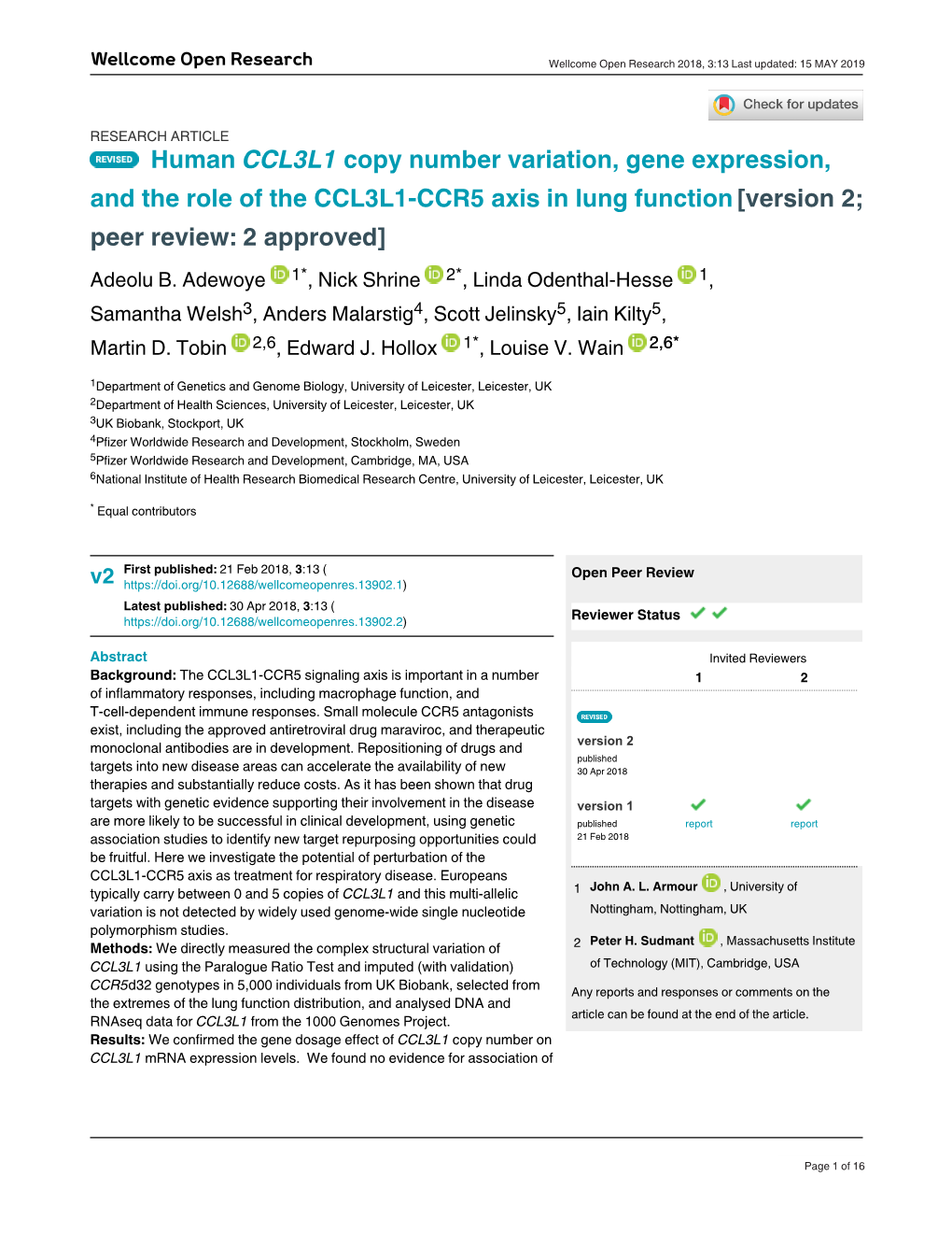 Copy Number Variation, Gene Expression, CCL3L1 and the Role Of