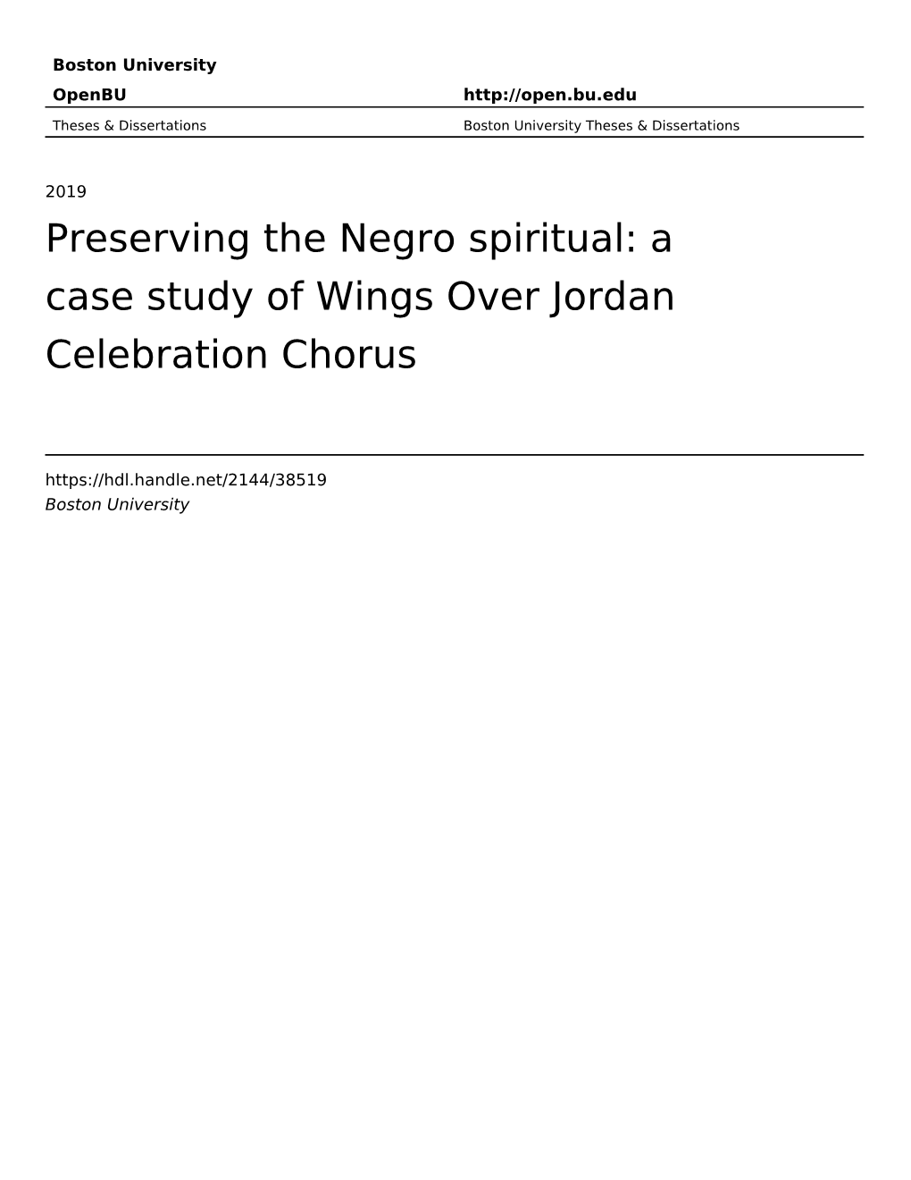 A Case Study of Wings Over Jordan Celebration Chorus