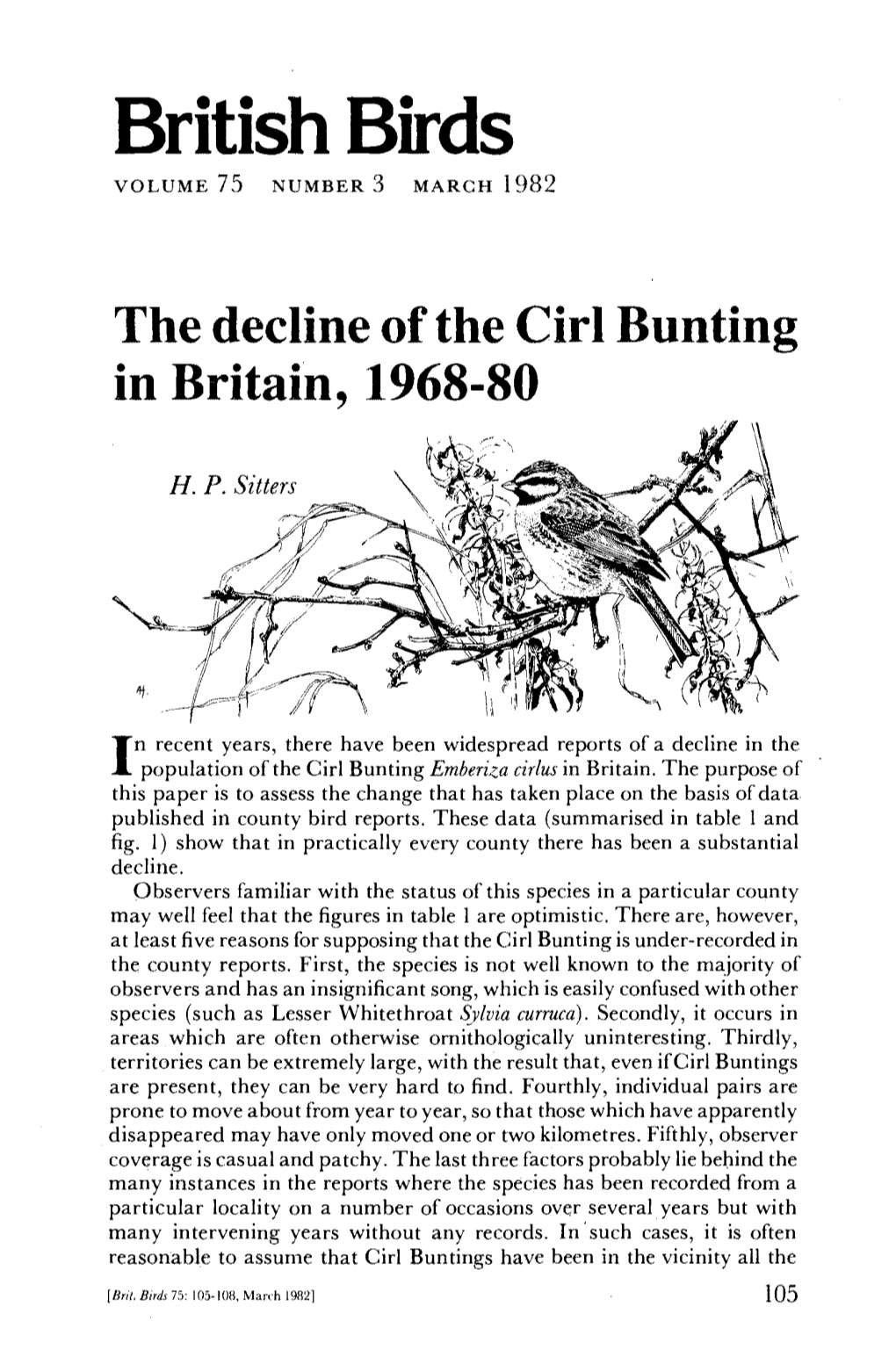 The Decline of the Cirl Bunting in Britain, 1968-80