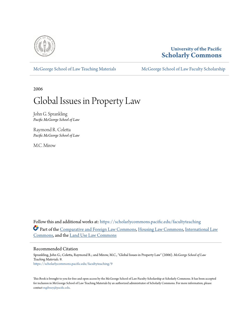 Global Issues in Property Law John G