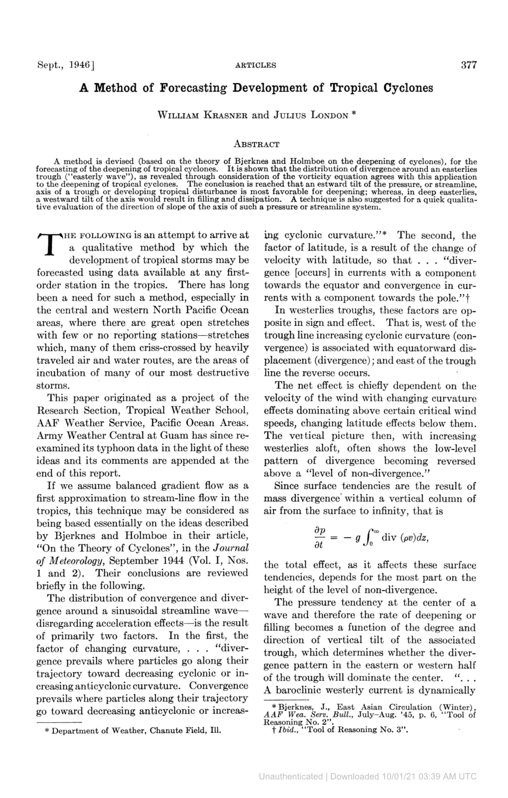 A Method of Forecasting Development of Tropical Cyclones