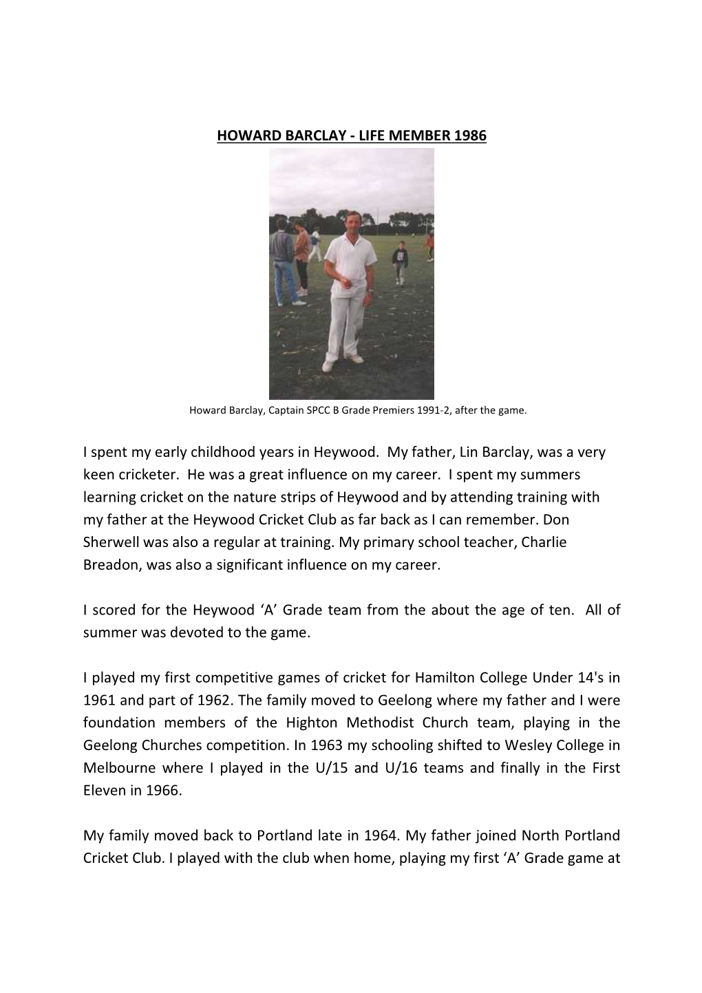 Howard Barclay Cricket Profile