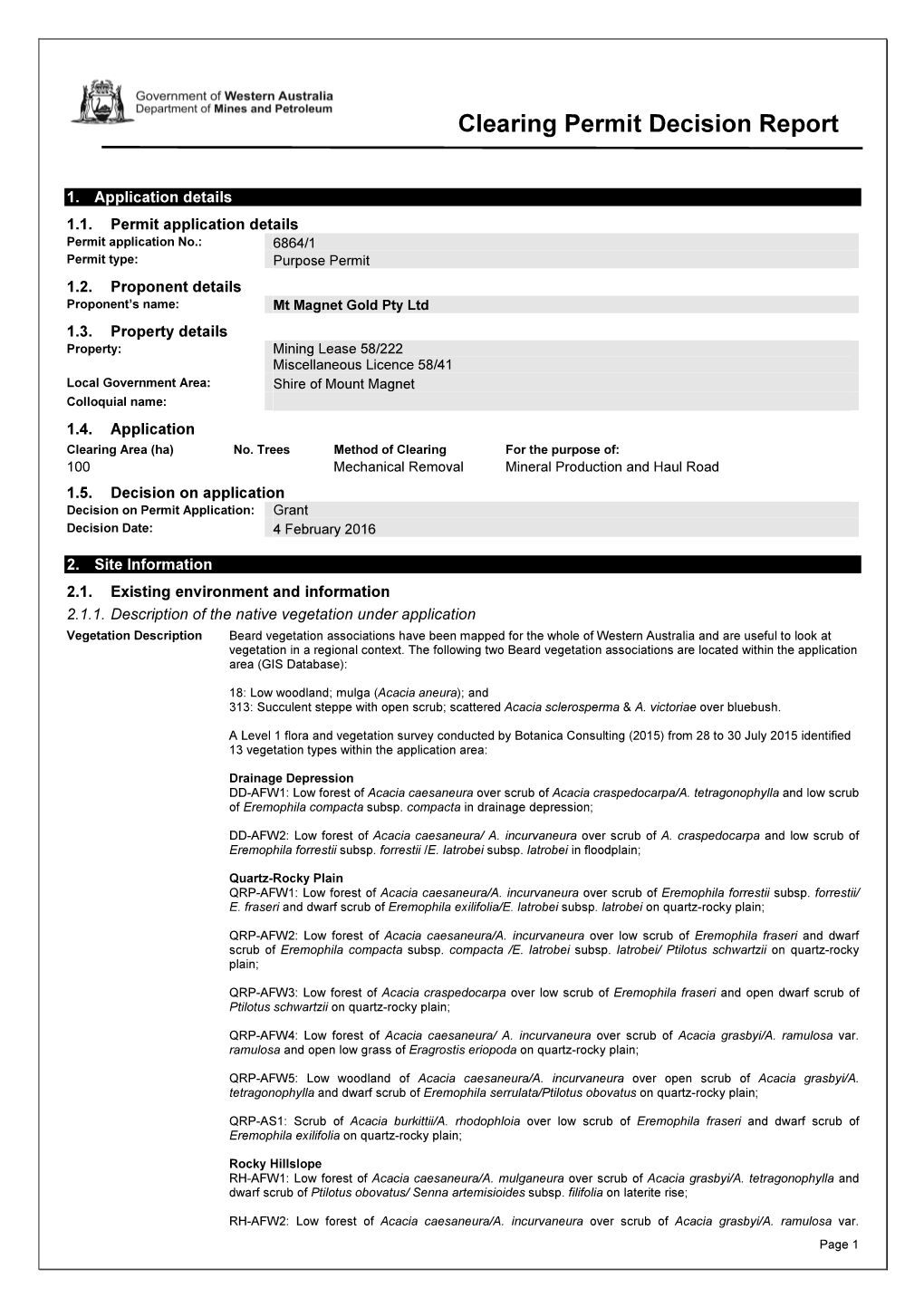 Clearing Permit Decision Report