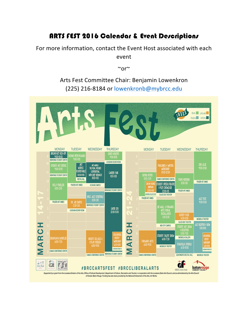 ARTS FEST 2016 Calendar & Event Descriptions