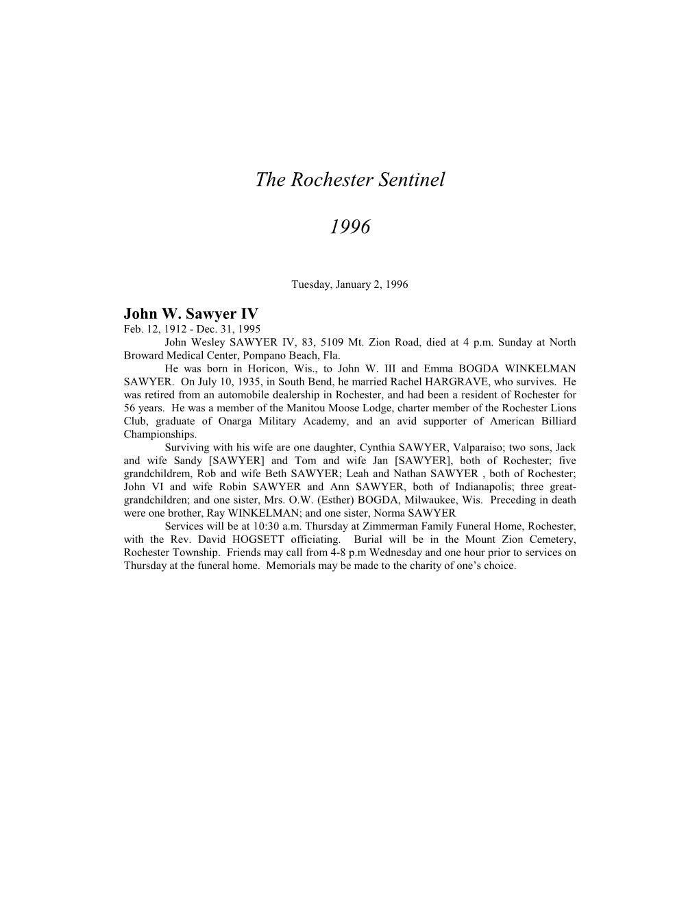 The Rochester Sentinel 1996