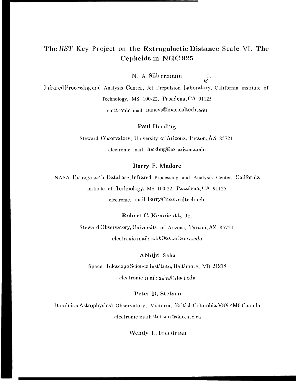 7' Kcy Project on the Extmgalactic Ijistancc Scale VI. The