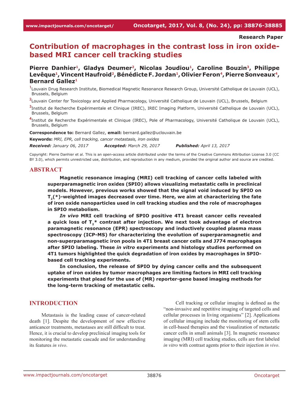 Contribution of Macrophages in the Contrast Loss in Iron Oxide- Based MRI Cancer Cell Tracking Studies