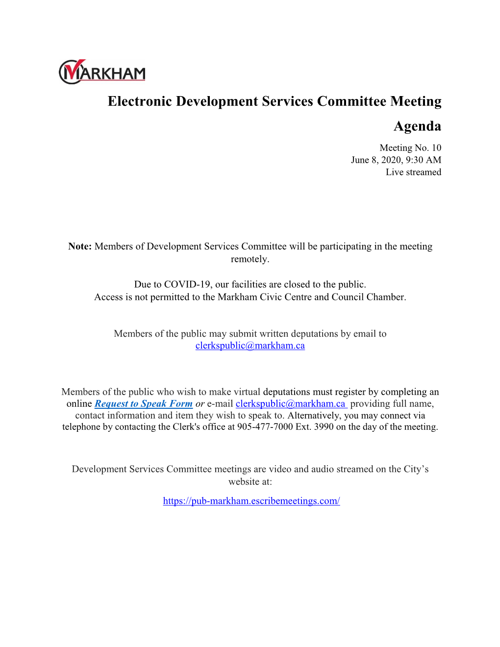 Electronic Development Services Committee Meeting Agenda Meeting No