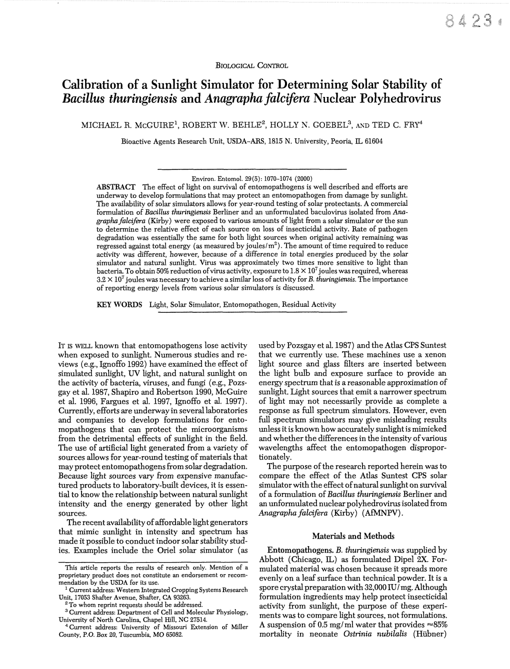 Bacillus Thuringiensis and Anagrapha Falcifera Nuclear Polyhedrovirus