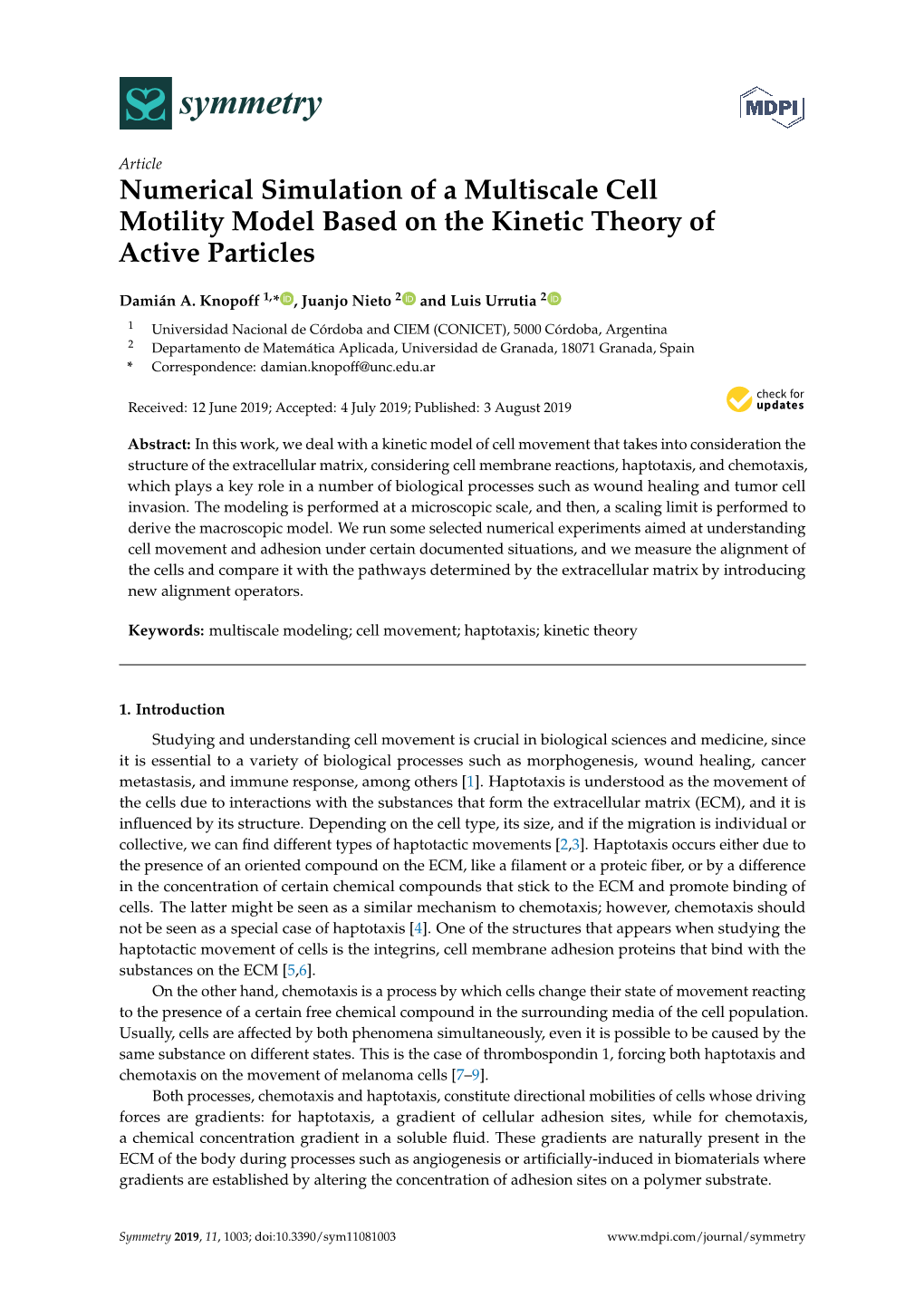 Numerical Simulation of a Multiscale Cell Motility Model Based on the Kinetic Theory of Active Particles