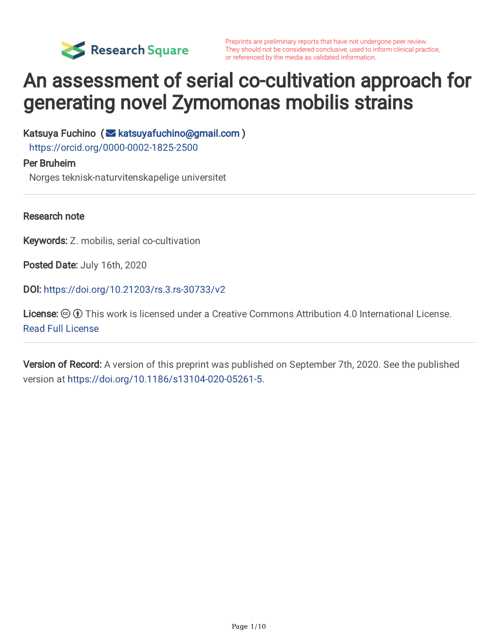 An Assessment of Serial Co-Cultivation Approach for Generating Novel Zymomonas Mobilis Strains