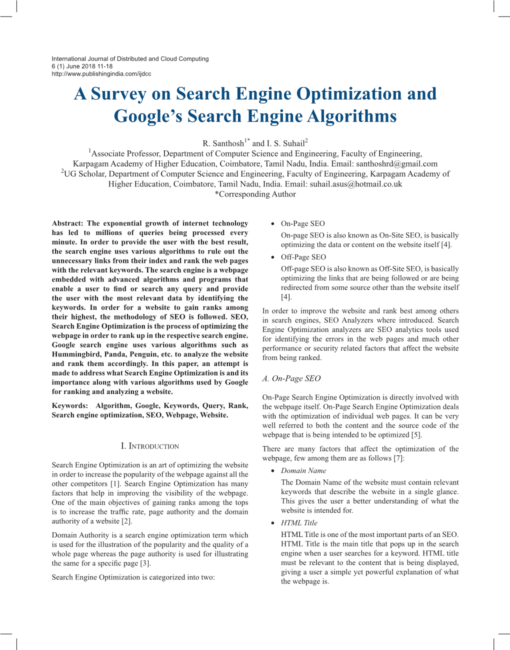 A Survey on Search Engine Optimization and Google's Search