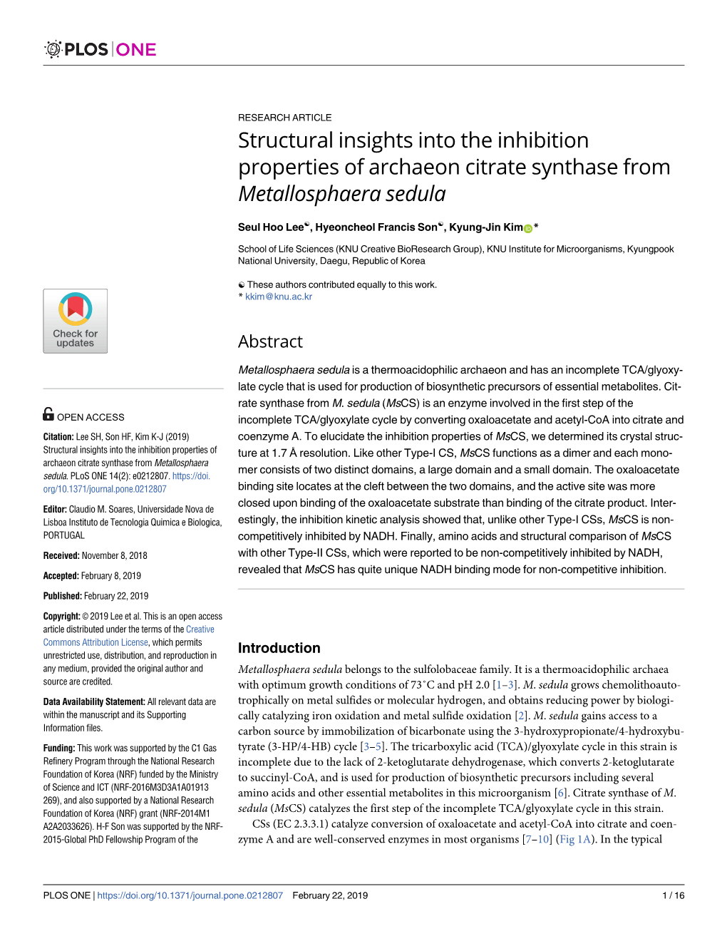 Structural Insights Into the Inhibition Properties of Archaeon Citrate Synthase from Metallosphaera Sedula