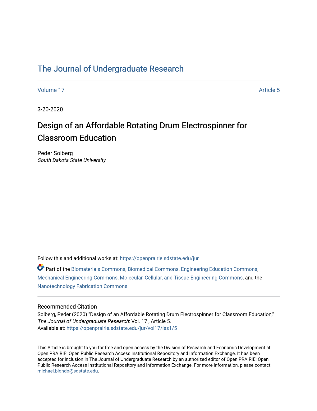 Design of an Affordable Rotating Drum Electrospinner for Classroom Education