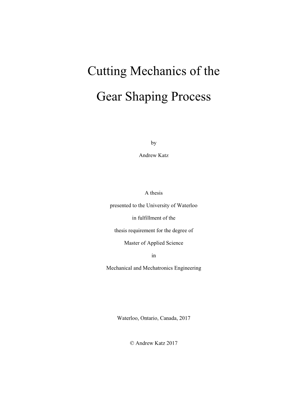 Cutting Mechanics of Gear Shaping Process