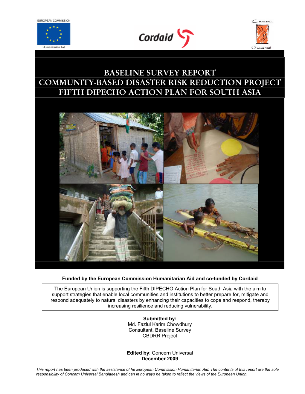 Baseline Survey Report Community-Based Disaster Risk Reduction Project Fifth Dipecho Action Plan for South Asia