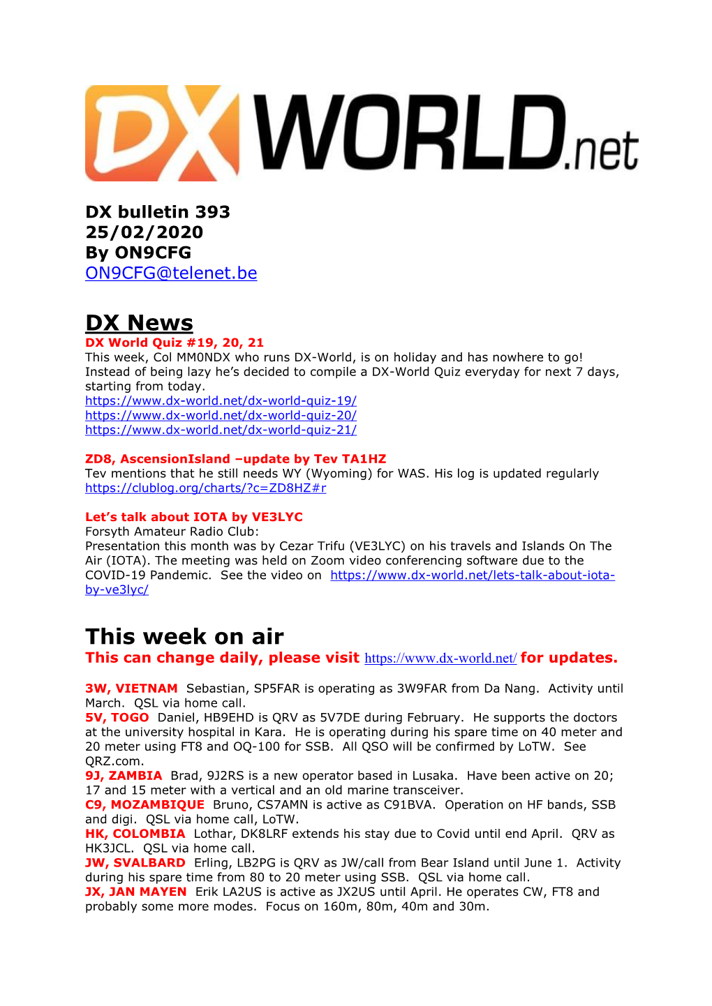 DX News This Week On