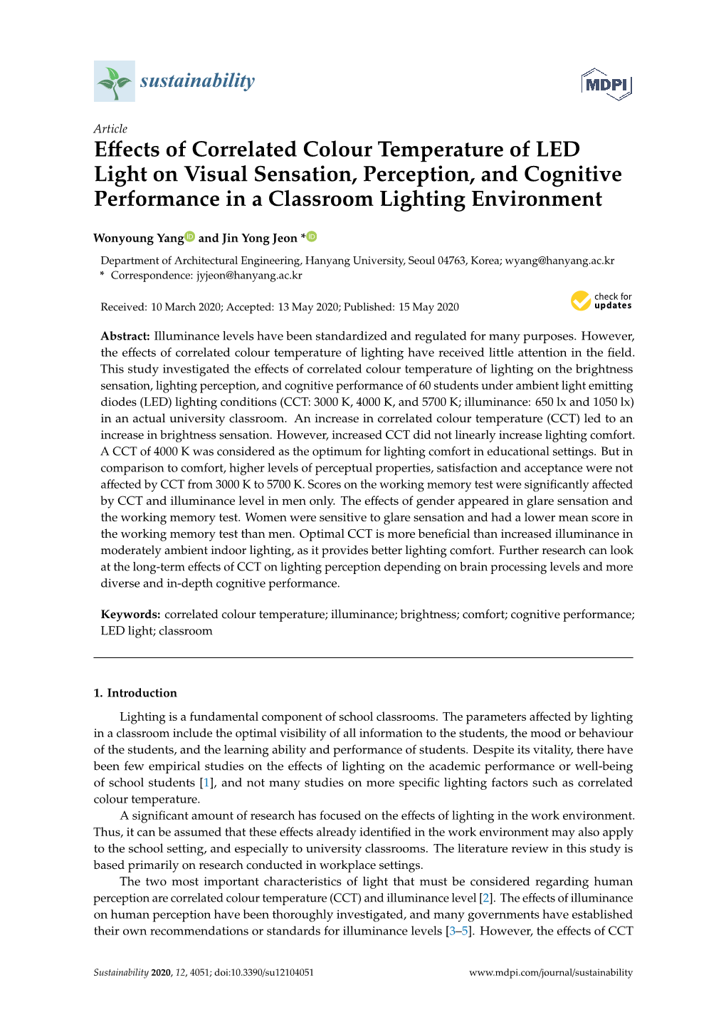 Effects of Correlated Colour Temperature of LED Light on Visual