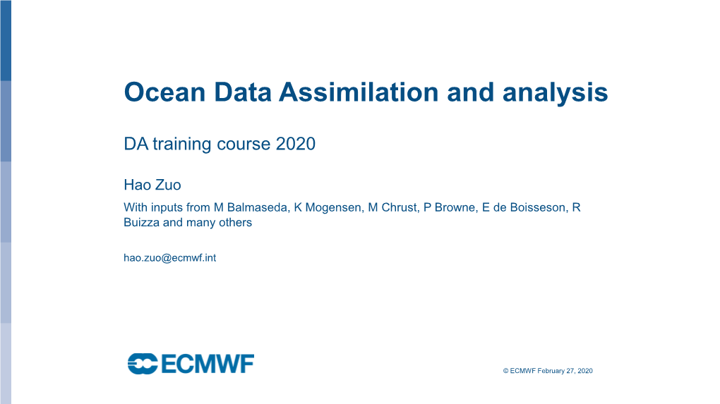 Ocean Data Assimilation and Analysis