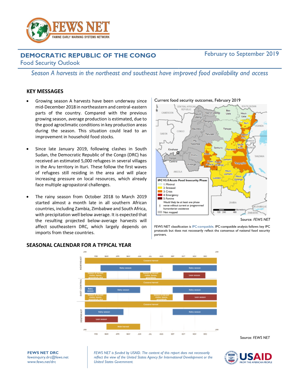 FEWS NET Food Security Outlook Report for the Democratic Repulblic