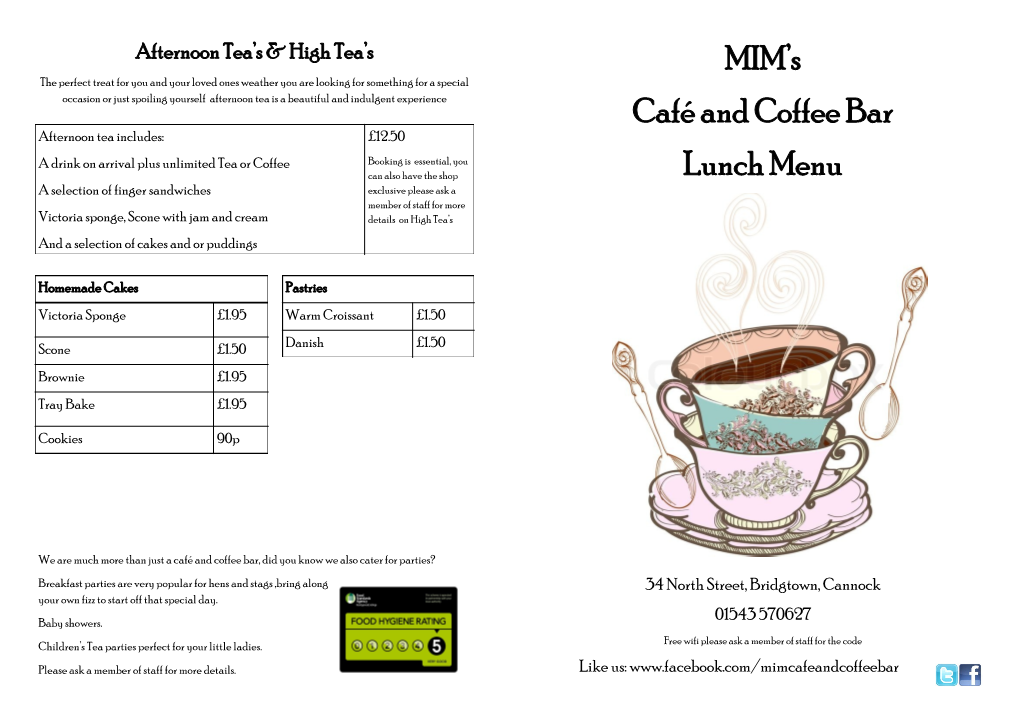 MIM's Café and Coffee Bar Lunch Menu