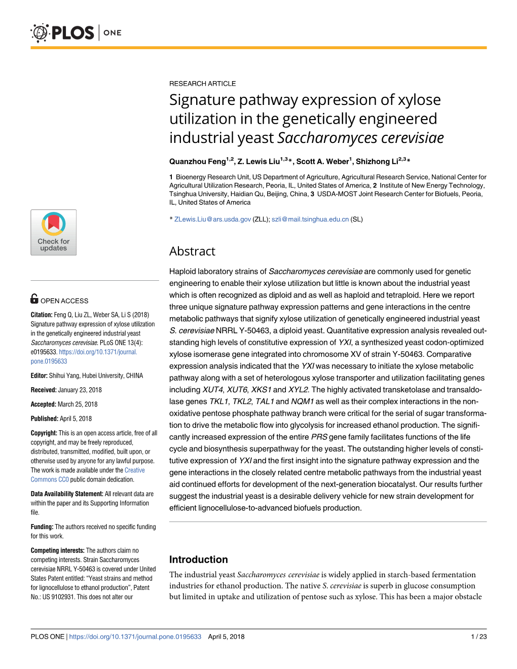 Signature Pathway Expression of Xylose Utilization in the Genetically Engineered Industrial Yeast Saccharomyces Cerevisiae